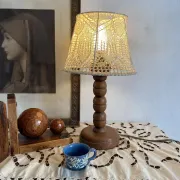 Wooden turned bedside lamp with lace