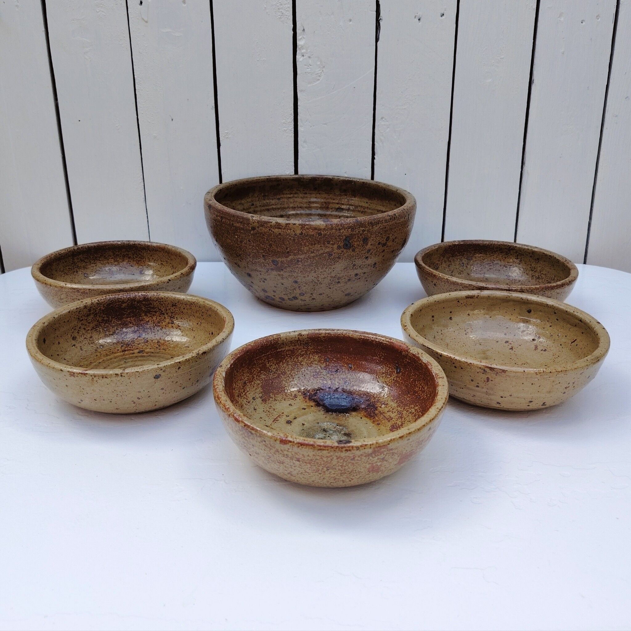 Pyrite stoneware service, salad bowl and bowls, vintage.