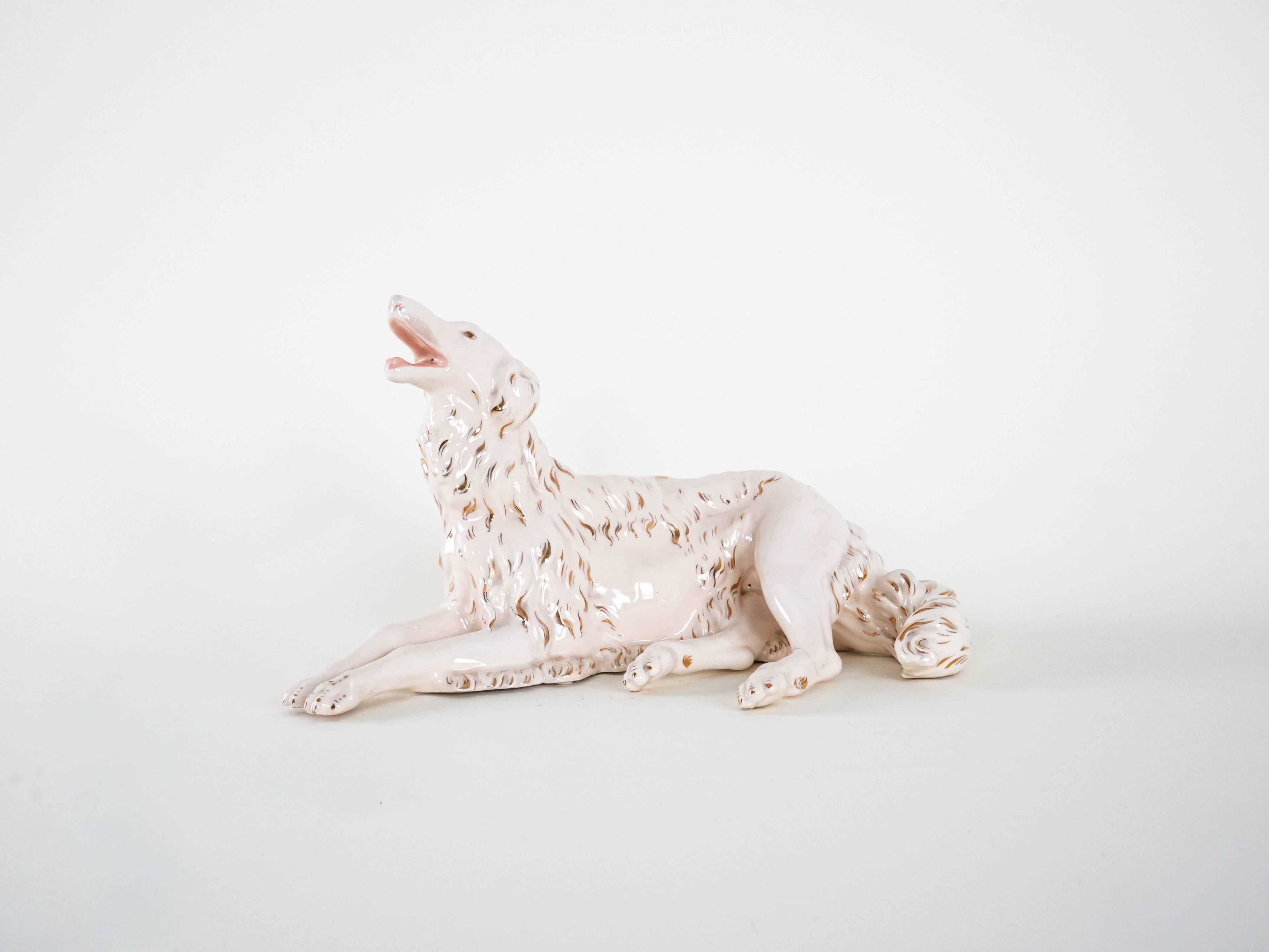 Porcelain figurine of a Borzoi dog, 1960s, made in Europe