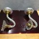 Pair of glass and gold metal sconces in the 1950s