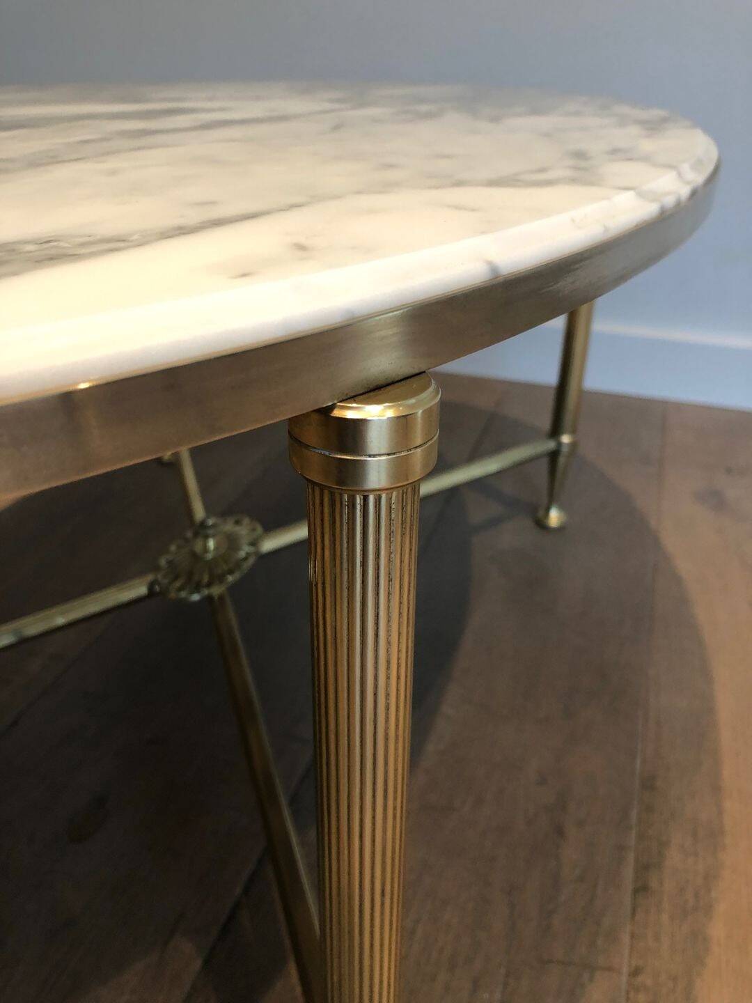 Neoclassical Oval Coffee Table in Brass and Carrara Marble, Janse House