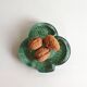 Vintage thick green glass aperitif bowl in the shape of a clover