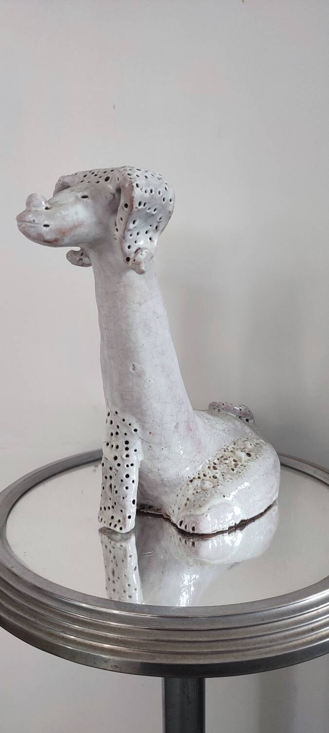 Antique zoomorphic sculpture in glazed terracotta