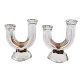 Set of two vintage glass candle holders