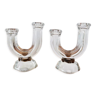 Set of two vintage glass candle holders