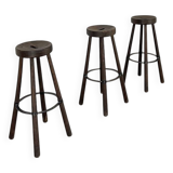 Three 1970s oak bar stools