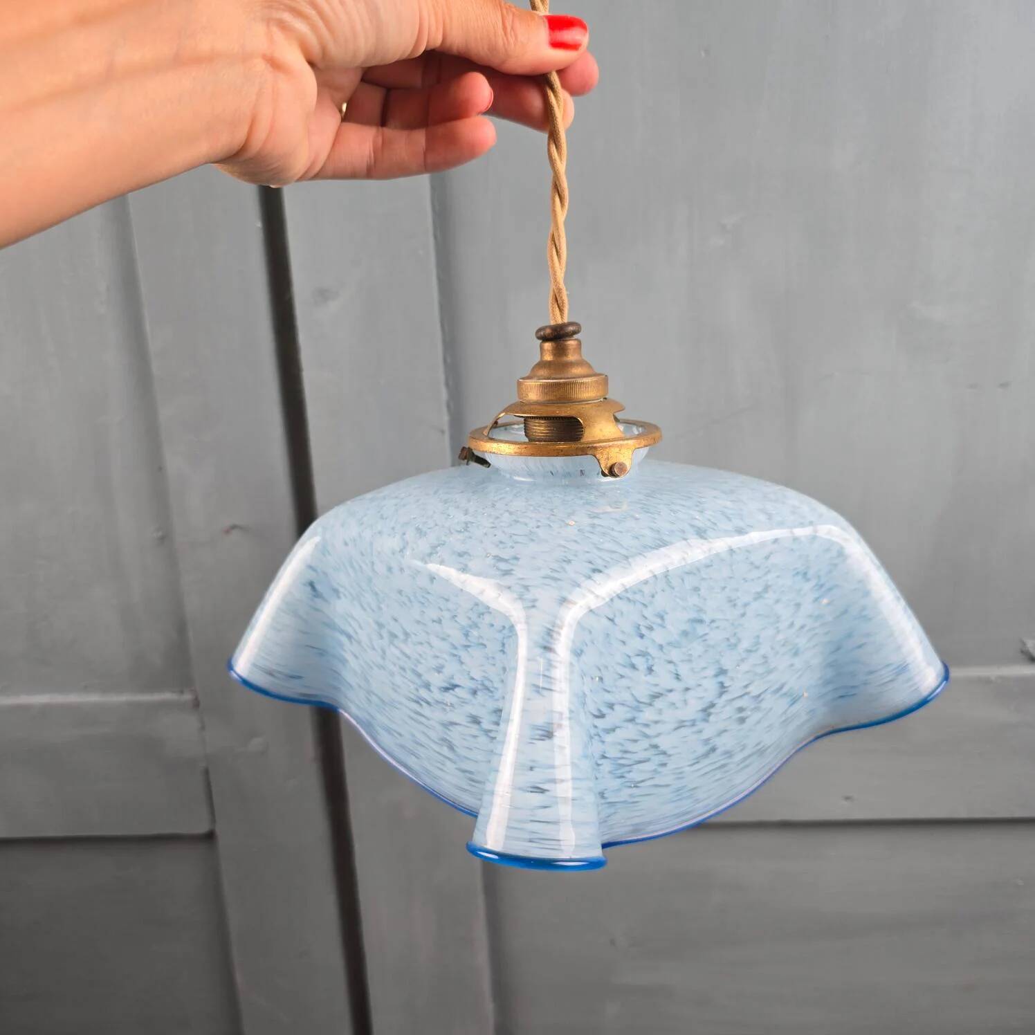 Antique blue speckled glass suspension in the style of Clichy – Draped shape