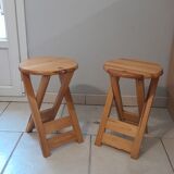Pair of foldable stool in vintage pine