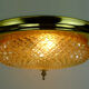 mid century ceiling LAMP flush mount textured amber glass and brass 1970s
