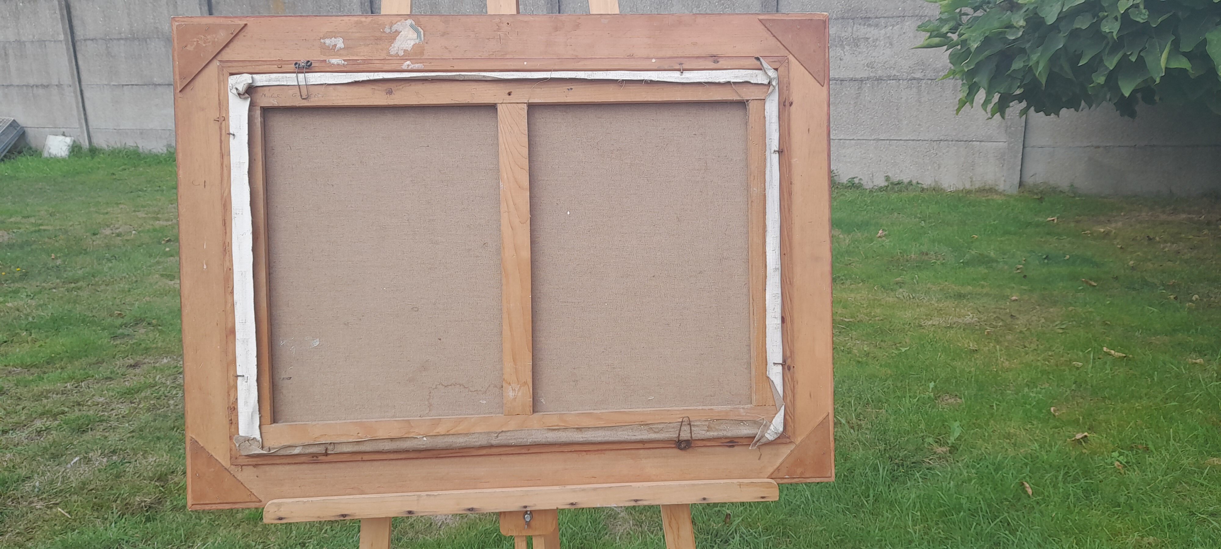 Oil on canvas framed hunting return Michel Gilbert 50 X 73 cm