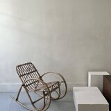 Child's rocking chair in rattan/bamboo, France 1950.