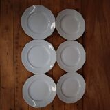 6 flat octagonal earthenware plates Moulin des loups pale blue color
