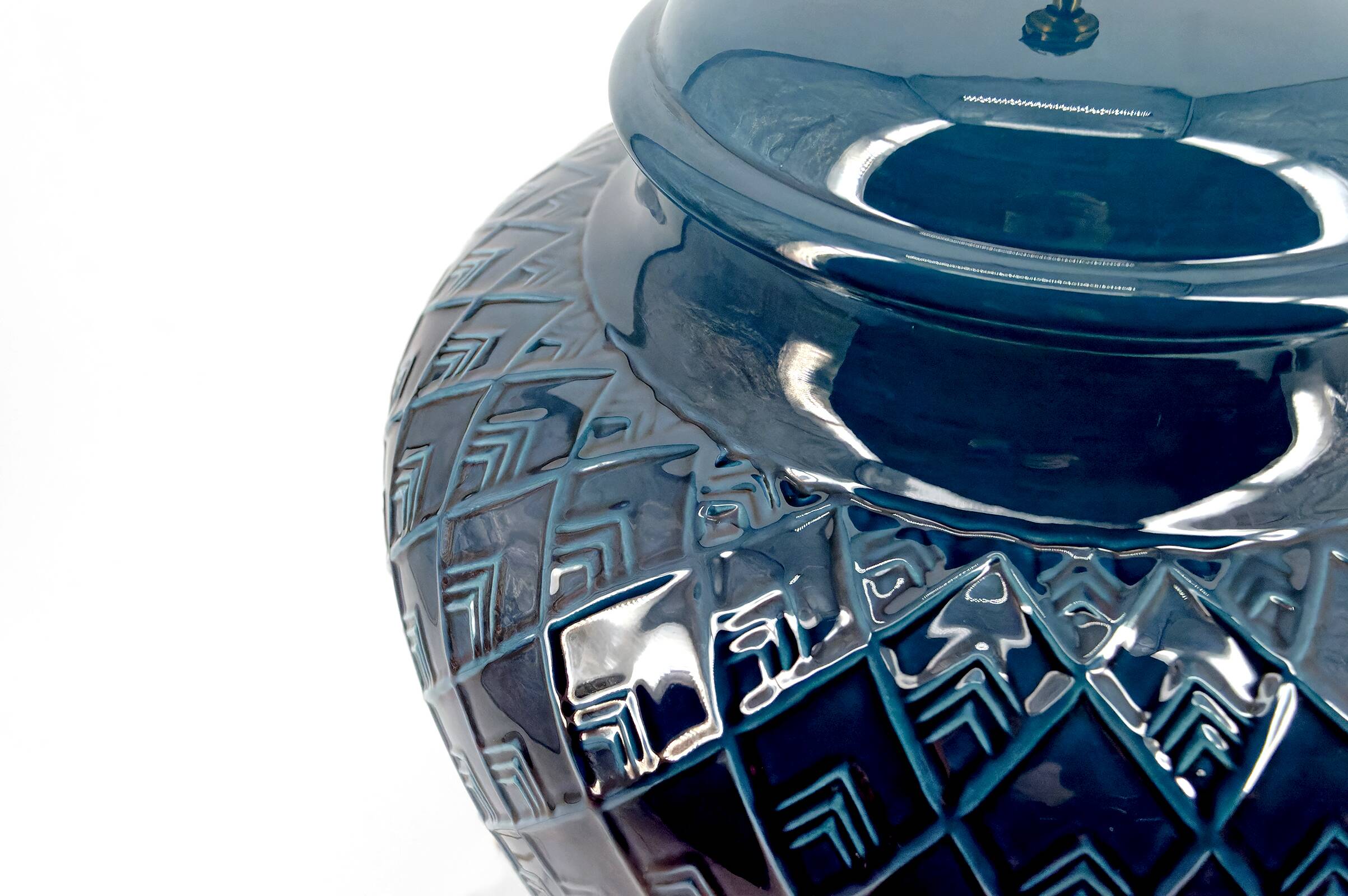 blue ceramic lamp, France, 1950s