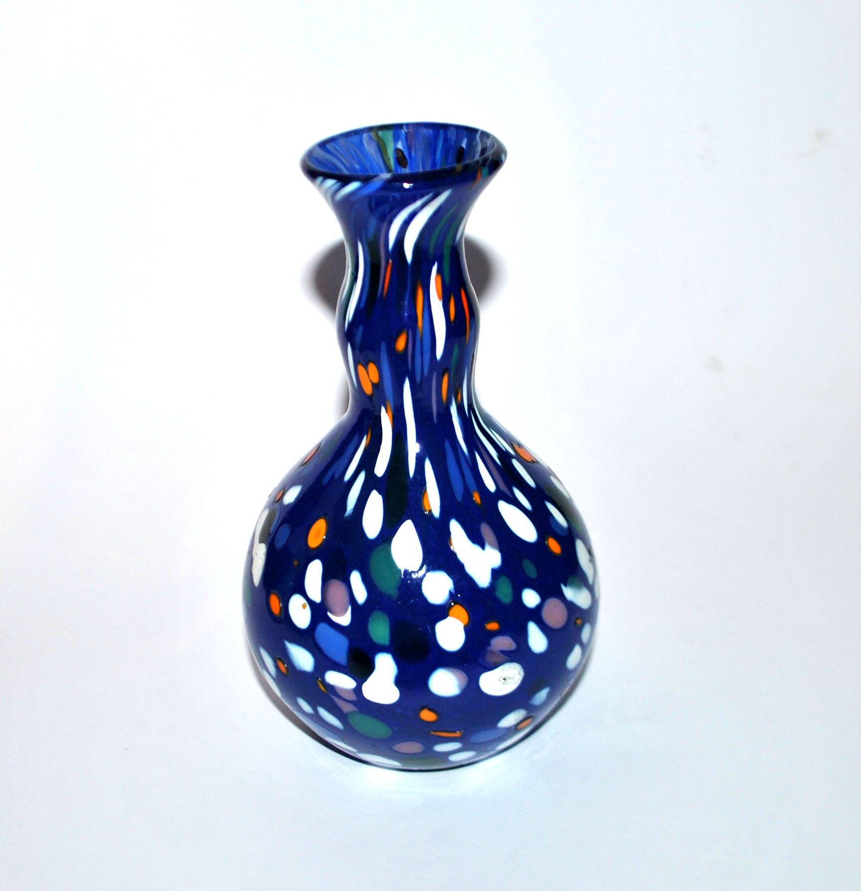Biot vase in blue bubbled blown glass, design 2000, signed Arnold