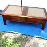 Walnut and rattan coffee table