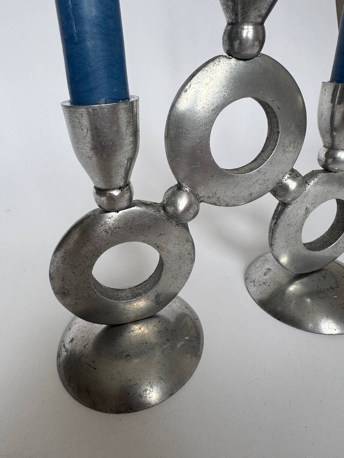 Vintage Modernist Triple Aluminum Candlestick Holder