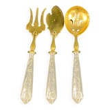 Suite of 3 dessert service elements with silver handles and sprinkler spoon