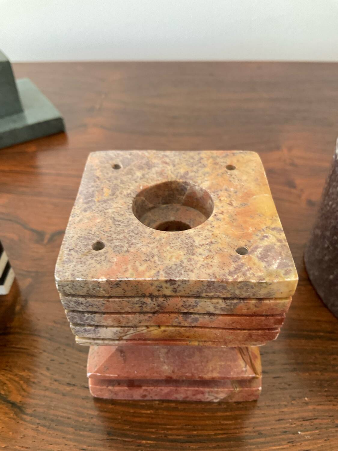 Set of 6 vintage marble and stone candlesticks