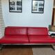 Large vintage red leather three-seater sofa – circa 1960 – structure e