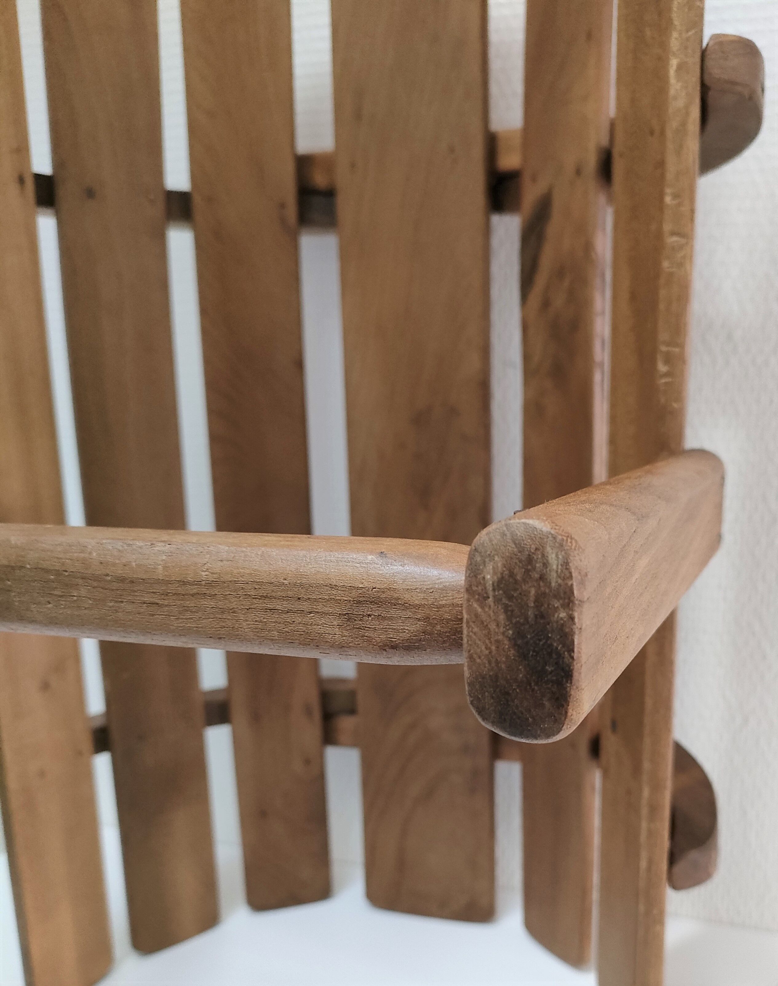 Log basket solid wood slatted vintage folk art