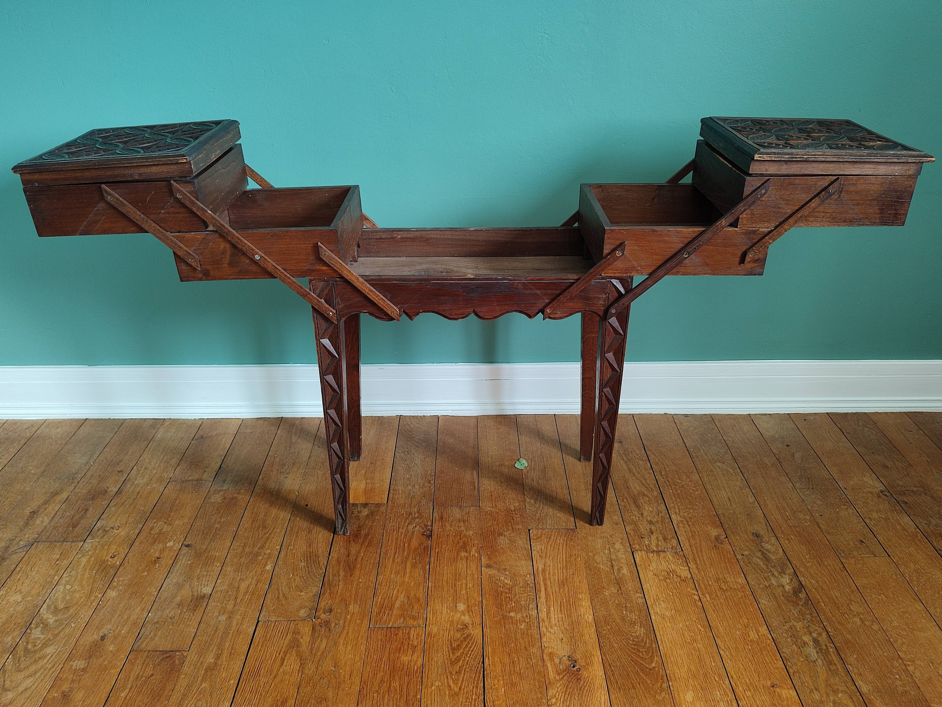 Small worker/sewing box in old carved wood