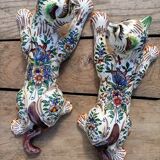 Zoomorphic Bouquetieres Hand-painted Desvres Cats