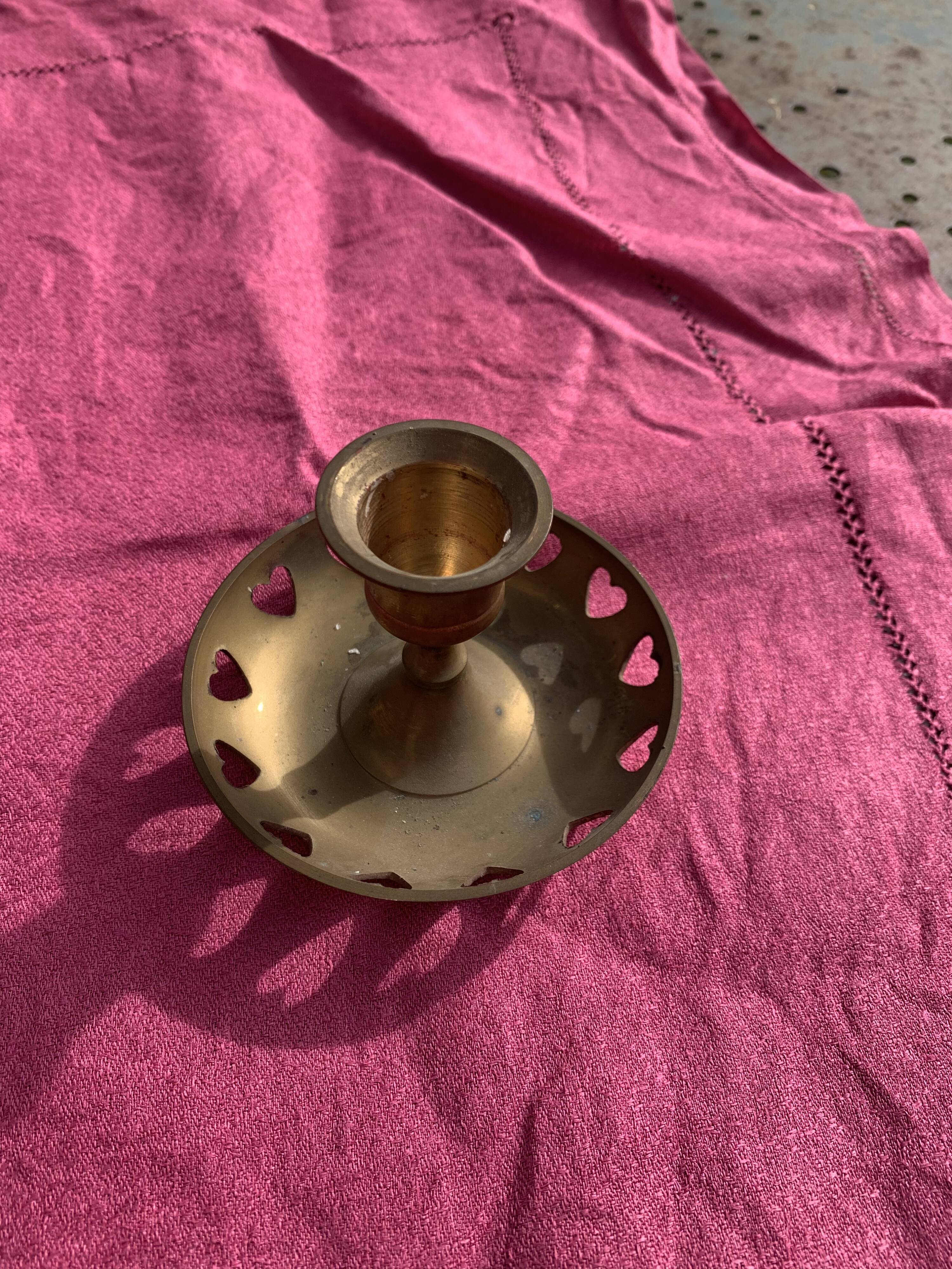 Vintage brass heart candle holder