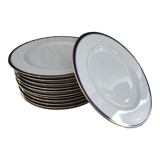 Lot 2 of 12 Limoges porcelain plates bordered midnight blue and gold