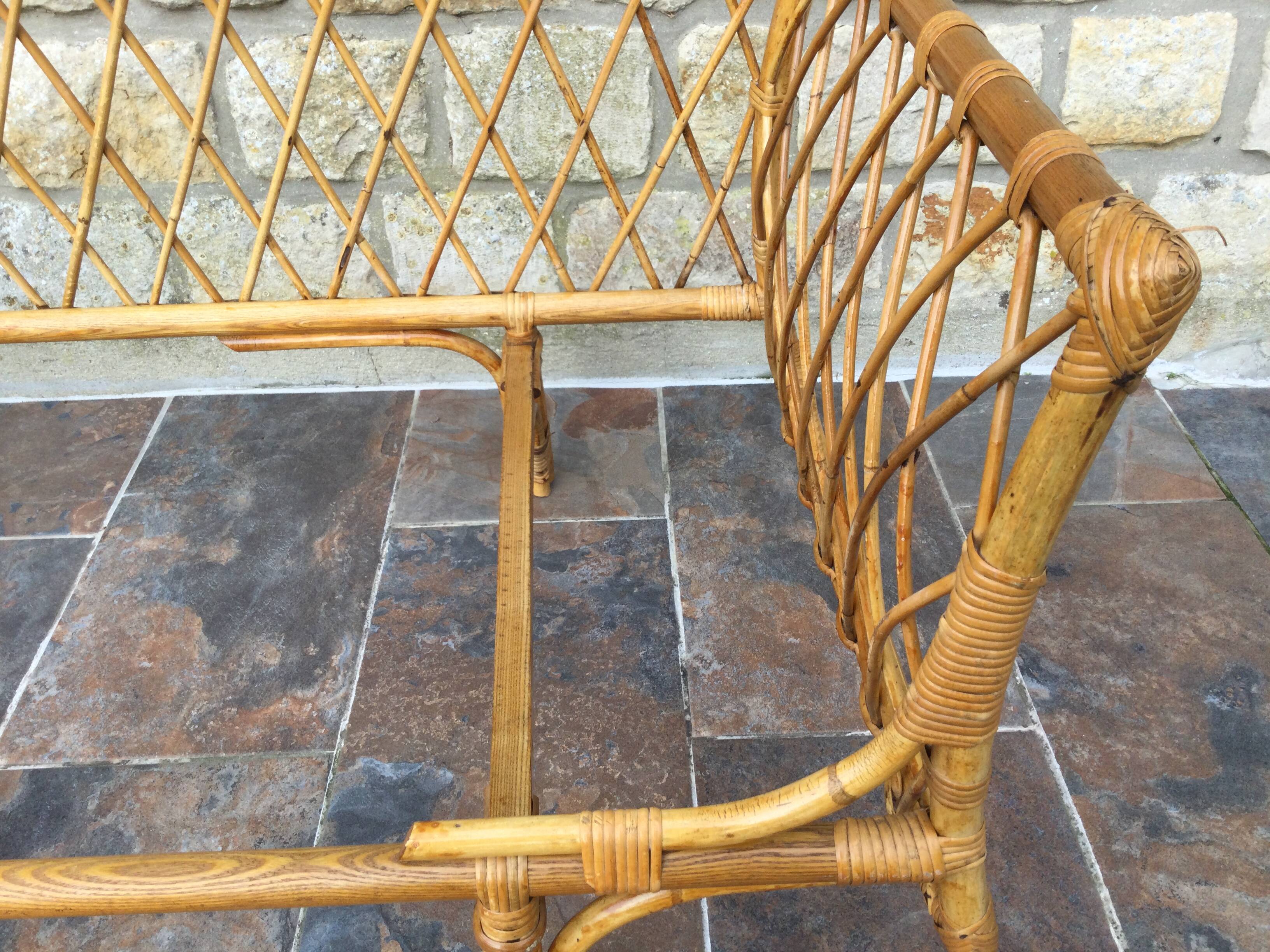 1950s rattan chaise longue sofa