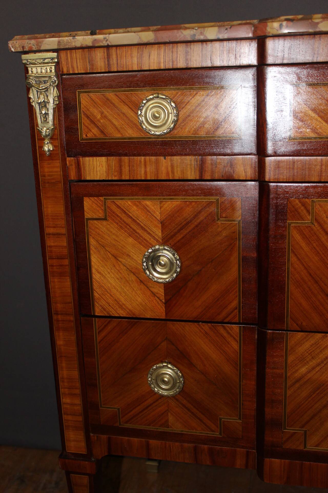 Louis XVI style commode in marquetry from around 1940.