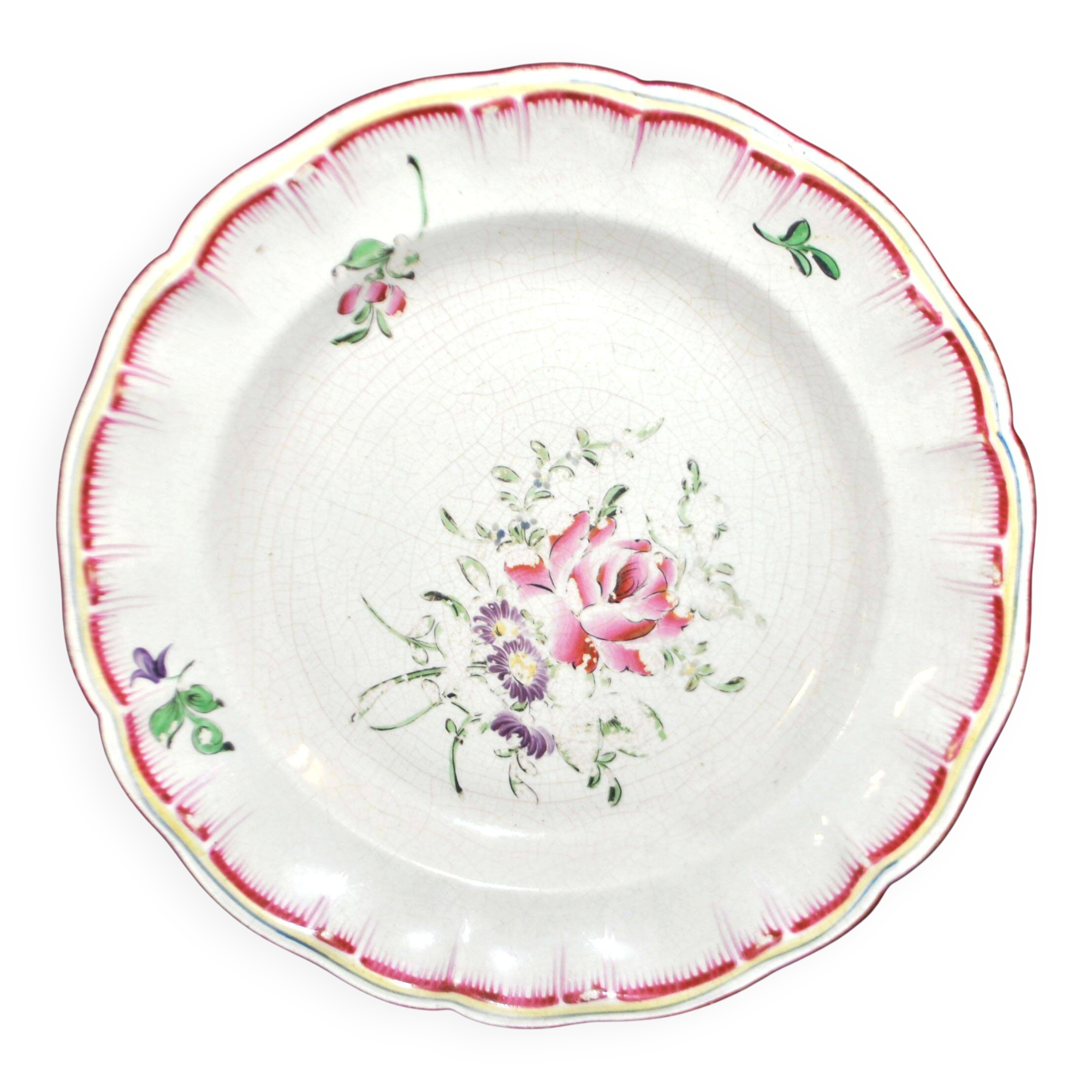 Flowered plate decoration street lamp old Strasbourg in faience signed KG Lunéville