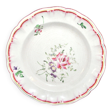 Flowered plate decoration street lamp old Strasbourg in faience signed KG Lunéville