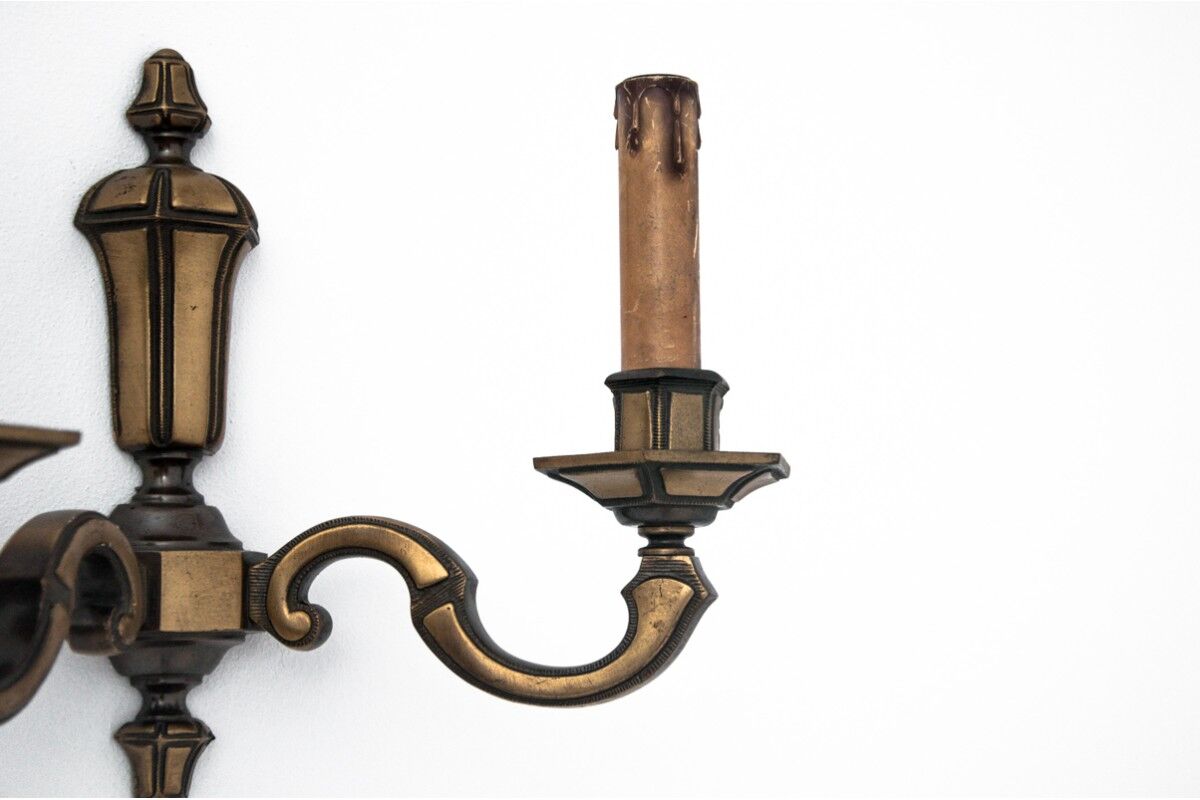 Set of brass wall lamps, Poland, 1950s