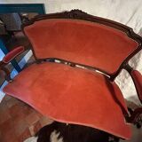 Louis XV velvet two-seater bench