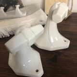 Set of 3 porcelain hooks, bathroom, art deco