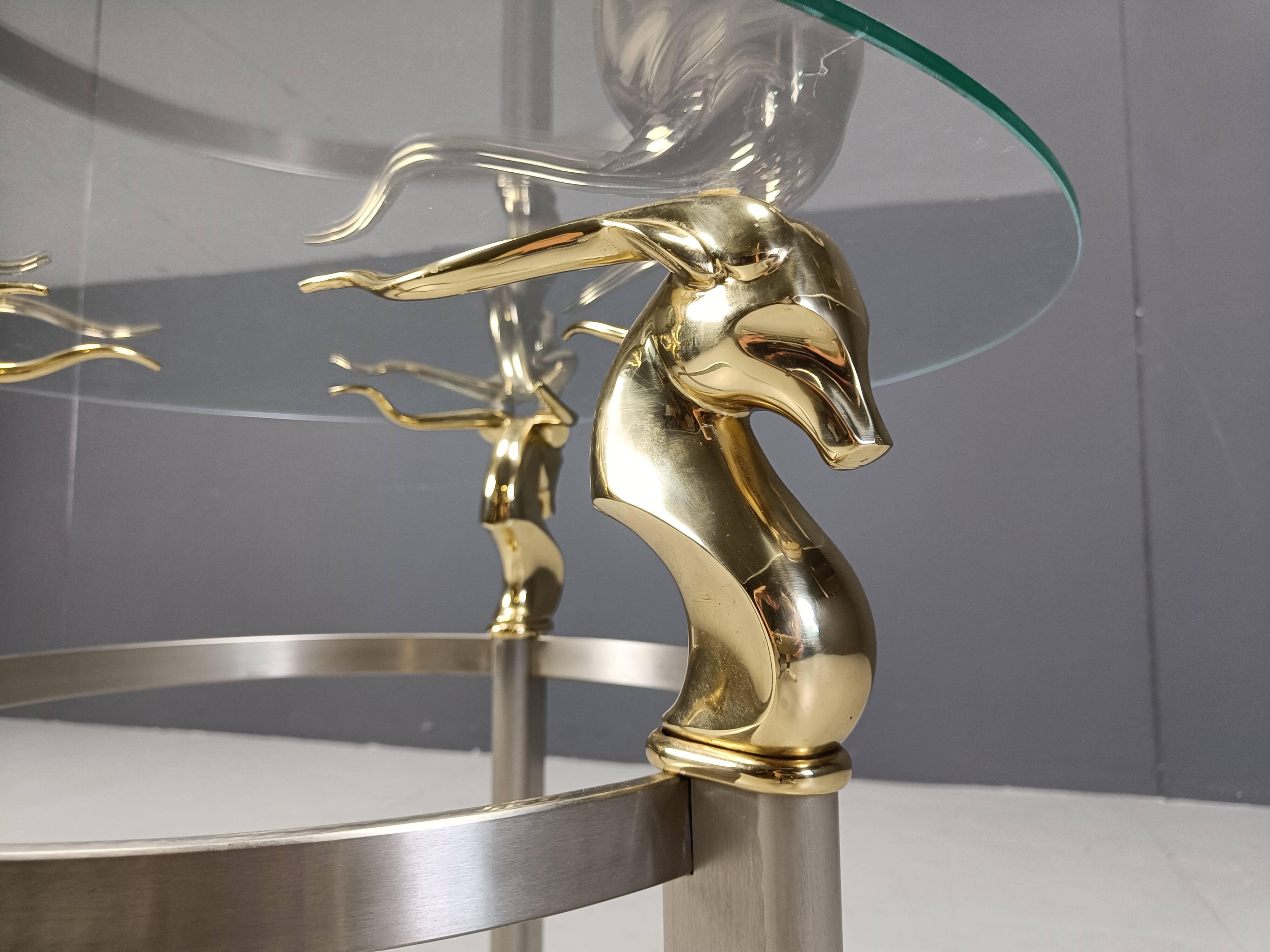 Vintage brass side table in the shape of an ibex or antelope, 1970s