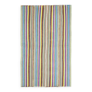 Tapis turc Oushak fait main en laine et coton bleu 157x259 des années 1970