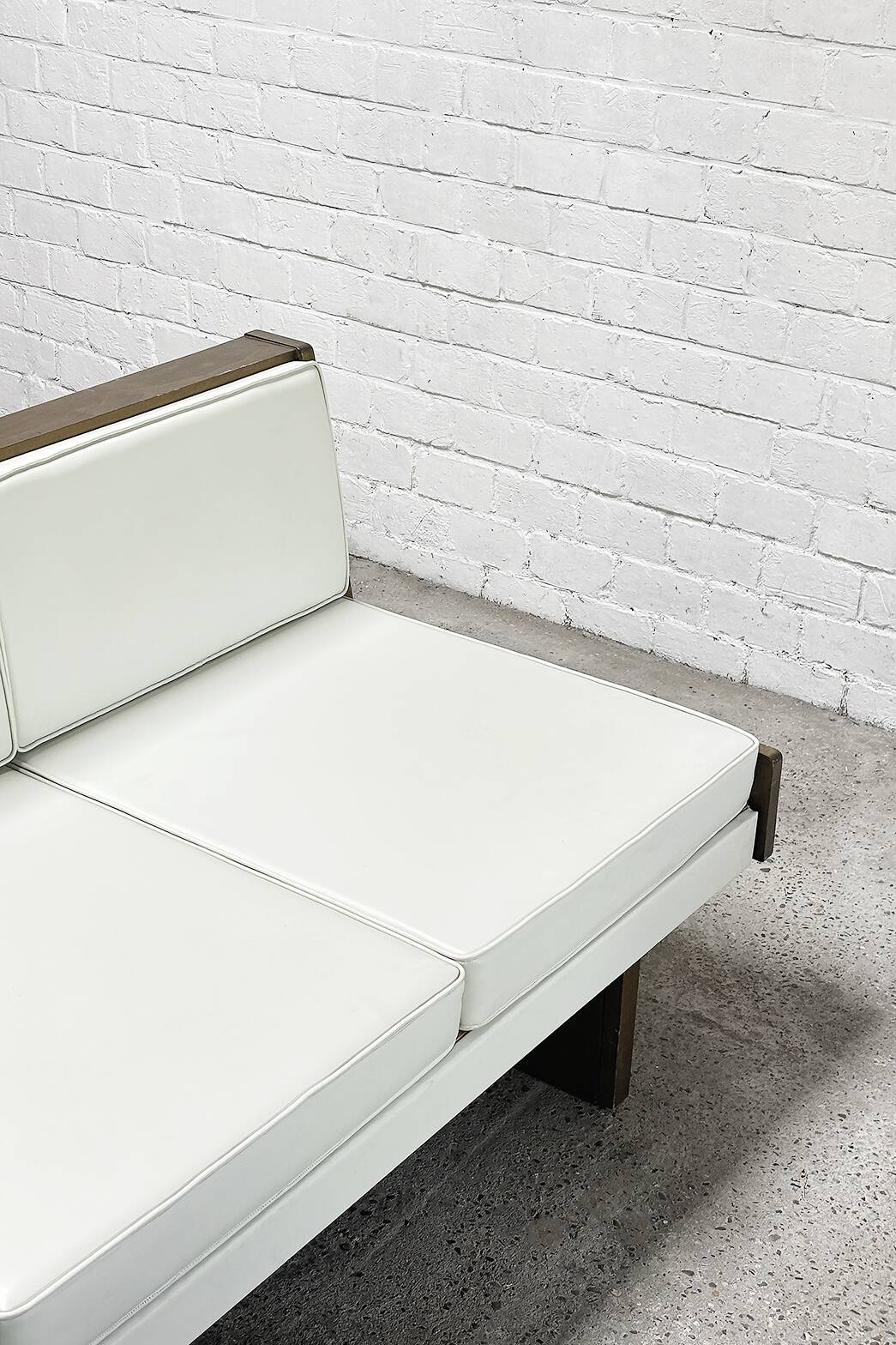 French Modernist Living Room Sofa Set In White Leather, 1950's