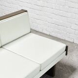 French Modernist Living Room Sofa Set In White Leather, 1950's