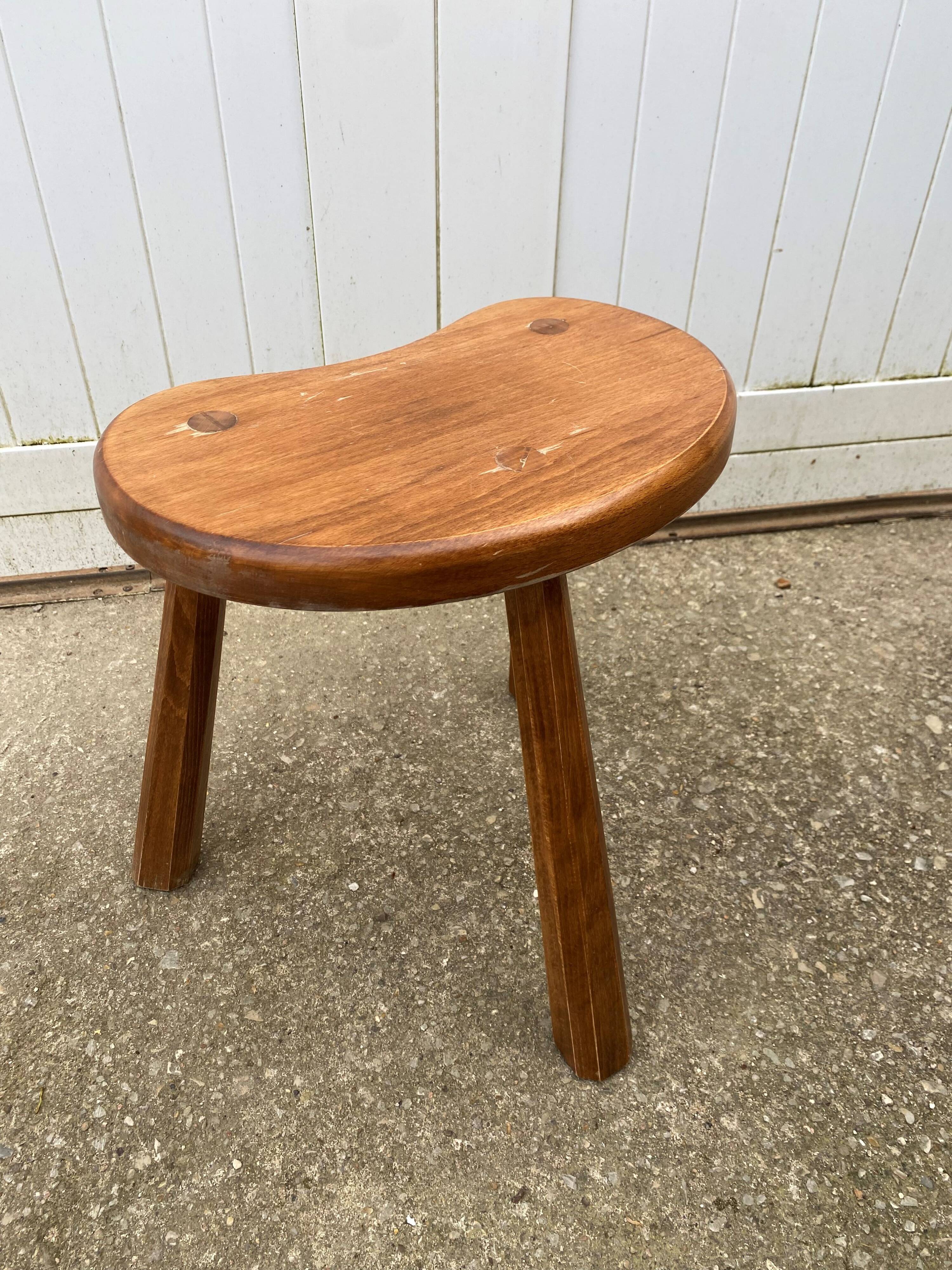 Rustic brutalist tripod wooden stool 1950s