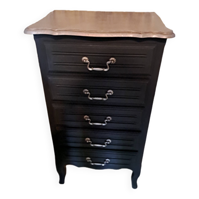 Chiffonier en bois peint coloris noir et gris France 1950 avec 5 tiroirs