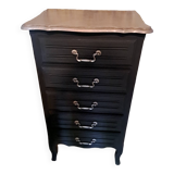 Black and grey painted wooden chest of drawers from France 1950 with 5 drawers