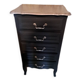Chiffonier en bois peint coloris noir et gris France 1950 avec 5 tiroirs