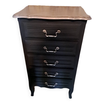 Chiffonier en bois peint coloris noir et gris France 1950 avec 5 tiroirs