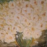 Original signed white flower bouquet painting with its certificate
