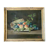 Old painting - dead natrue: fruit platter and asparagus - nineteenth - golden frame