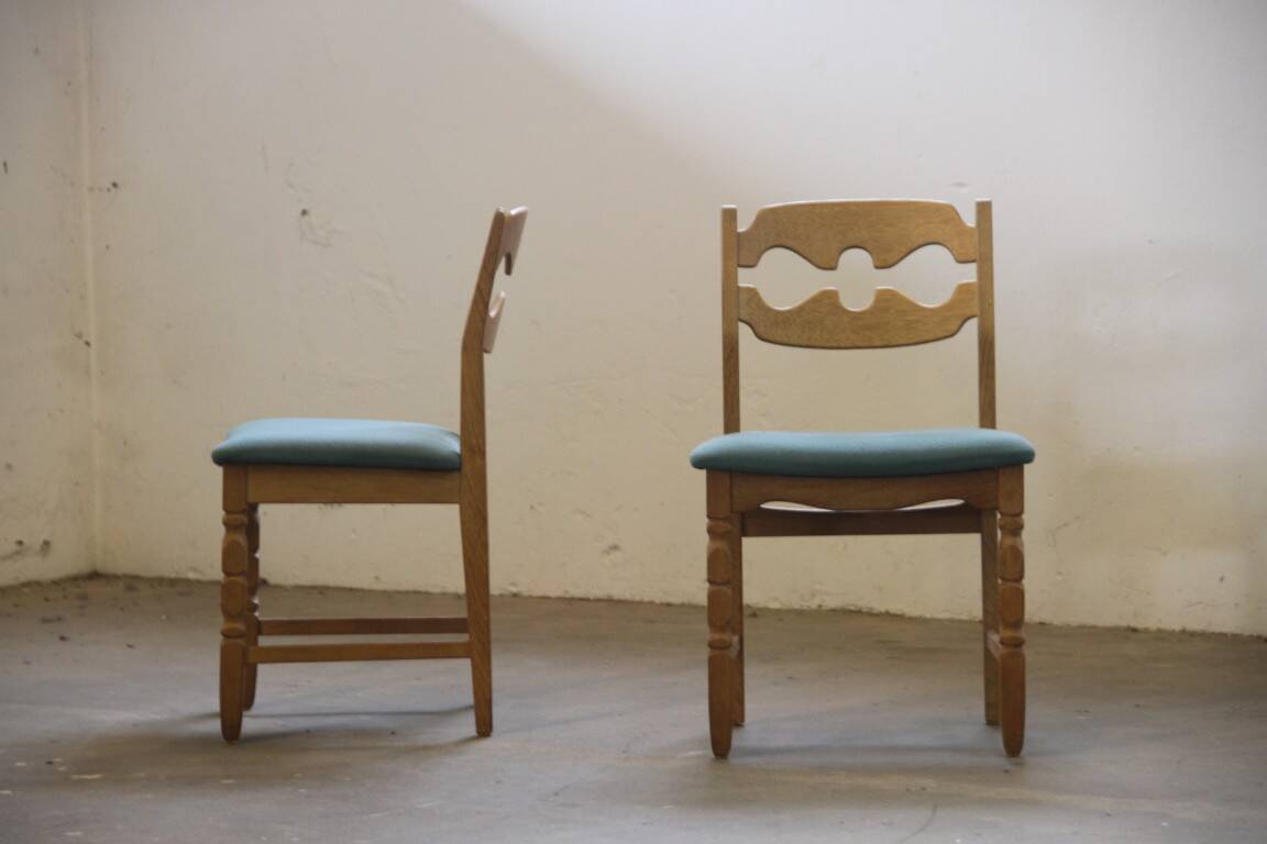 1960s Danish brutalist oak Razorblade dining chairs attributed to Henning Kjærnulf