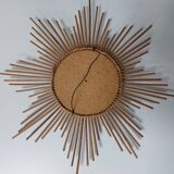 Vintage rattan sun mirror 1960