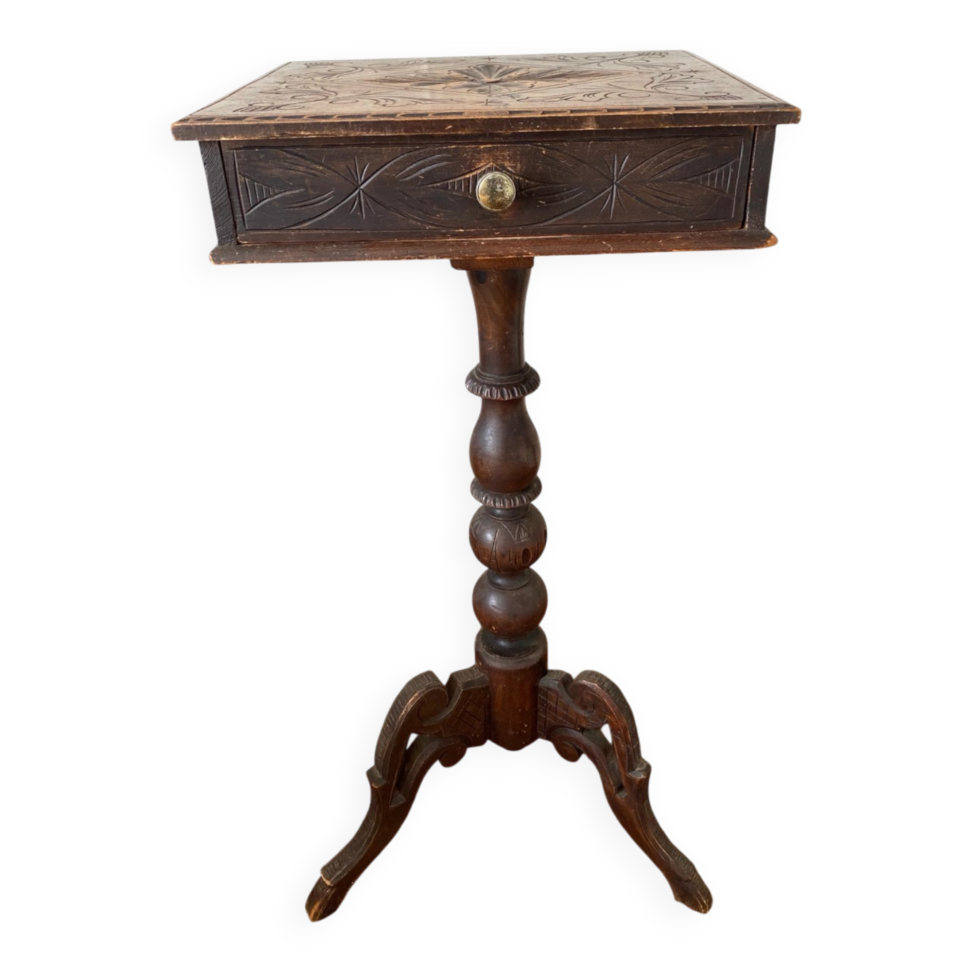 Old tripod side table with drawer