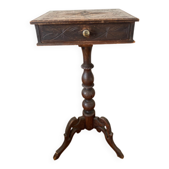 Old tripod side table with drawer